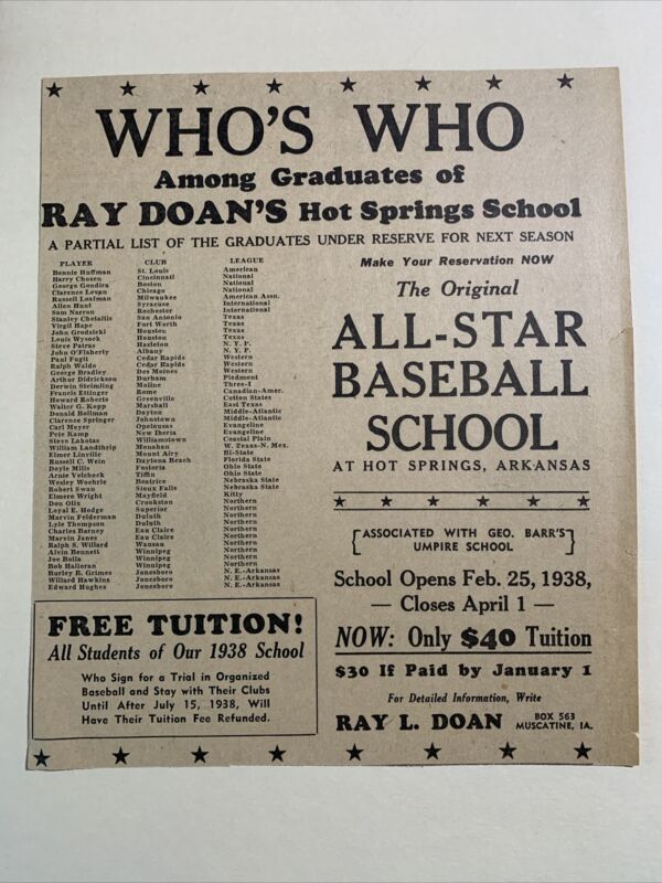 Ray Doan Who’s Who All Star Umpire School 1937 Sporting News Baseball 7X9 Ad