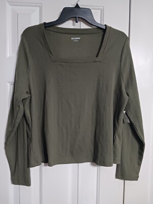 NWT Women's Old Navy Fitted Square Neck Rib Knit Tee Size 2X Alpine Tundra N5