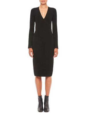 

Женское черное коктейльное облегающее платье Emporio Armani с V-образным вырезом ниже колена, Черный