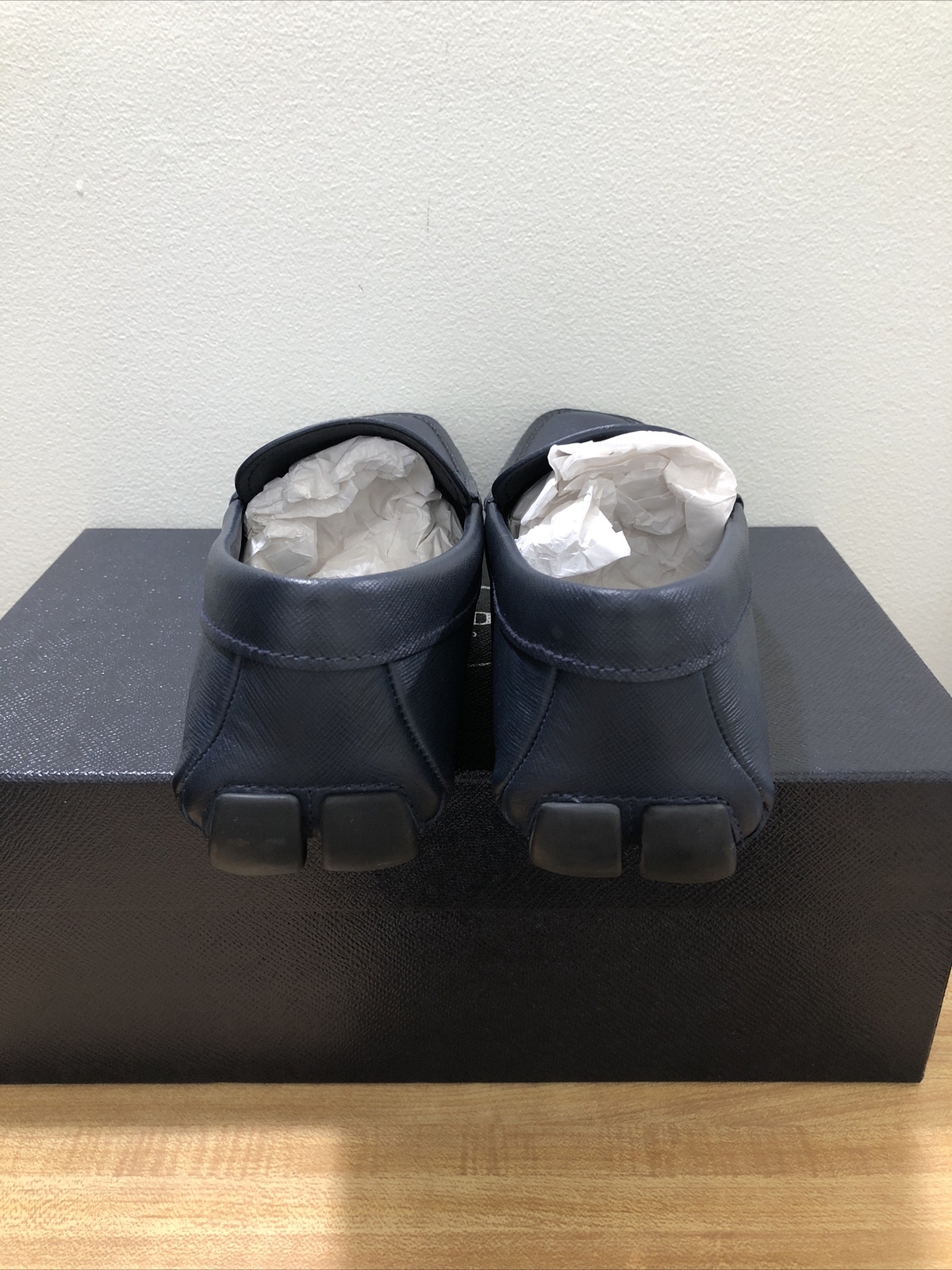 Pre-owned Prada Saffiano Navy Blue Leather Loafers 2dd151
