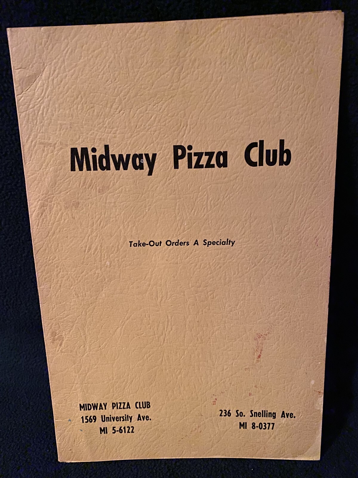 MID MIGHT PIZZA CLUB 　M size Vintage MIdway Pizza Club Restaurant Menu Saint Paul