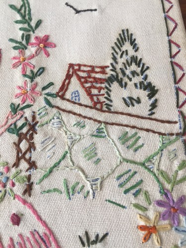 VTG Sampler Embroidery Handwork Motto Muslin Southern Belle Garden 11x14