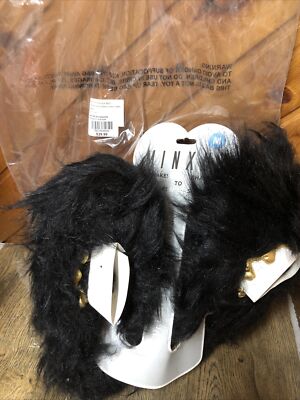 MinxNY Ladies Fluff Ball Slippers Black Crown Size Medium New