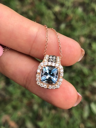 Pre-owned Le Vian Levian Aquamarine Chocolate Diamond Pendant Necklace Cushion Cut 14k Rose Gold In Pink