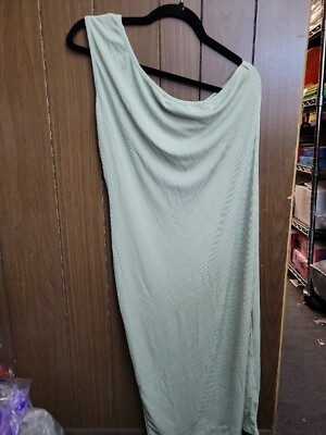 Pretty Little Thing Green Ribber One Shoulder Midi Dress Size 14
