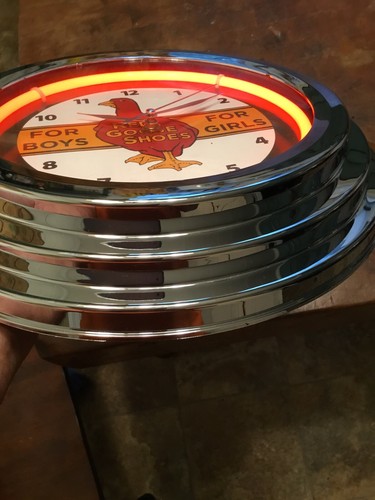 RED GOOSE SHOE 12” ROUND NEON CLOCK LIGHTED SIGN NIB.