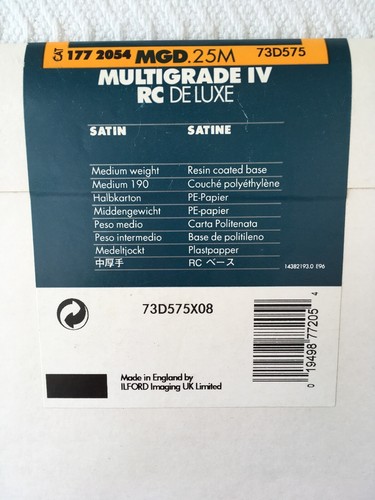Ilford Photographic Paper 8X10 Satin Multigrade IV RC DELUXE 25 Sheets; Sealed