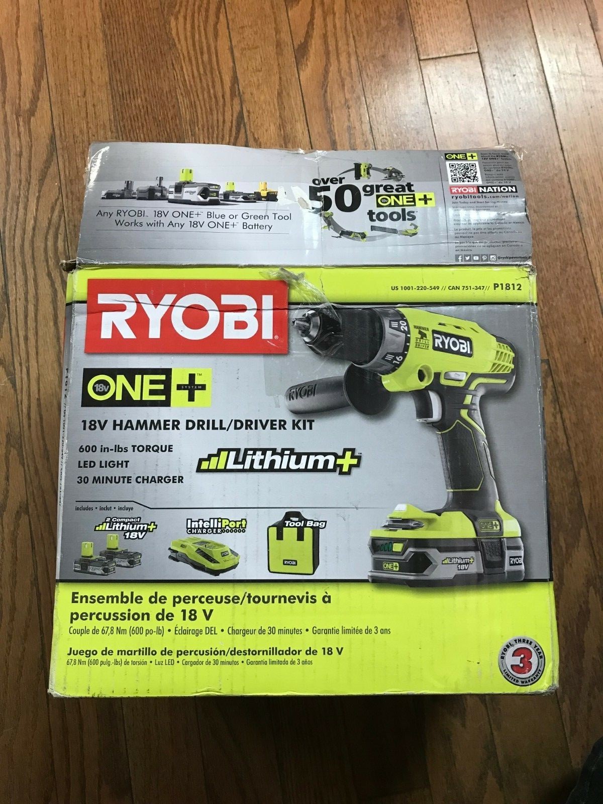 Ryobi 18-Volt ONE+ Lithium-Ion Cordless 1/2 in. Hammer Drill/Driver (P1812)