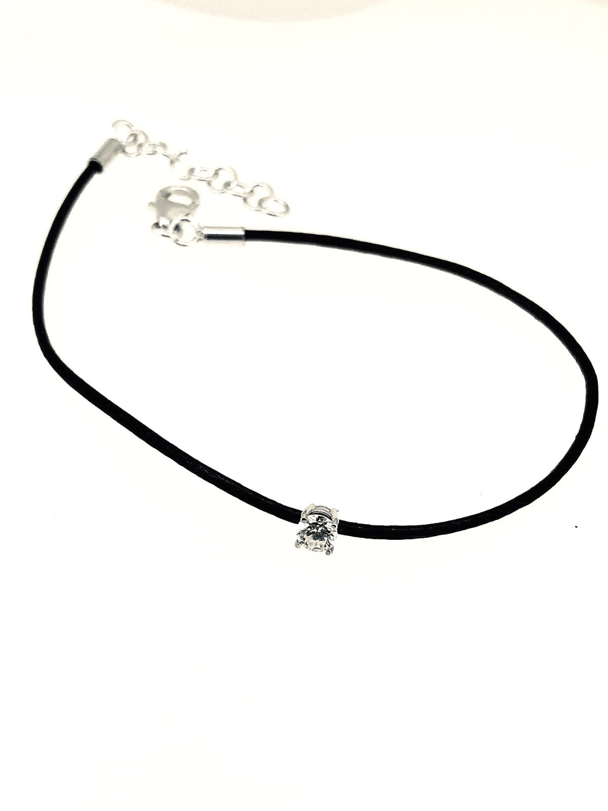 Pre-owned Kgm Diamonds Solitaire Diamond Bracelet 0.20ct White Gold 18k Black Leather Unisex Birthday