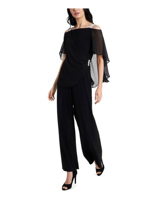 MSK Womens Black Stretch Chiffon Square Neck Evening Wide Leg Jumpsuit L