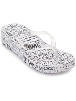 

DKNY Женские белые сандалии без шнуровки на танкетке с граффити на платформе 3/4 дюйма, 10 м, Белый, K1083913