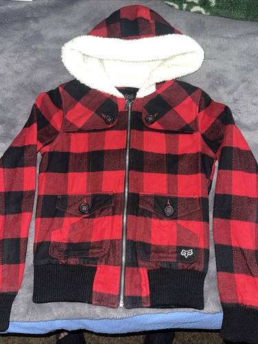 Fox Racing Jacket Girls Large Buffalo Plaid Full Zip Hooded