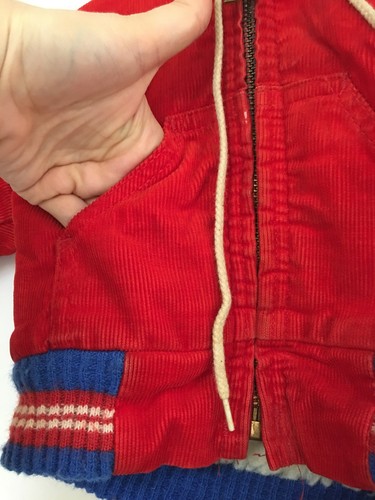 Vintage Osh Kosh B’Gosh Baby Red Sherpa Corduroy Hoodie Coat Size 12 mos K1