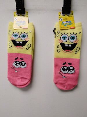 Womens Nickelodeon Sponge Bob Squarepants No Show Socks Yellow/Pink Set of 2