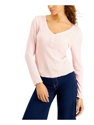 

PLANET GOLD Женский розовый топ в рубчик с вырезом на пуговицах и длинными рукавами для юниоров