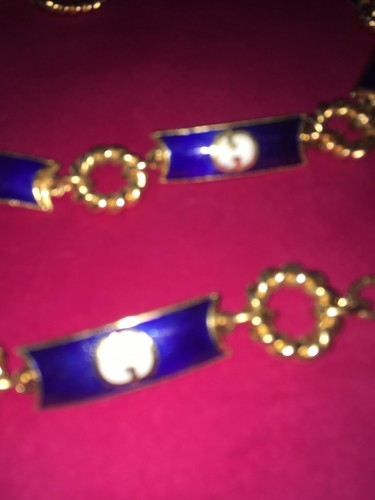 Vintage 70's Gucci Goldtone with White Blue Metal Link Belt