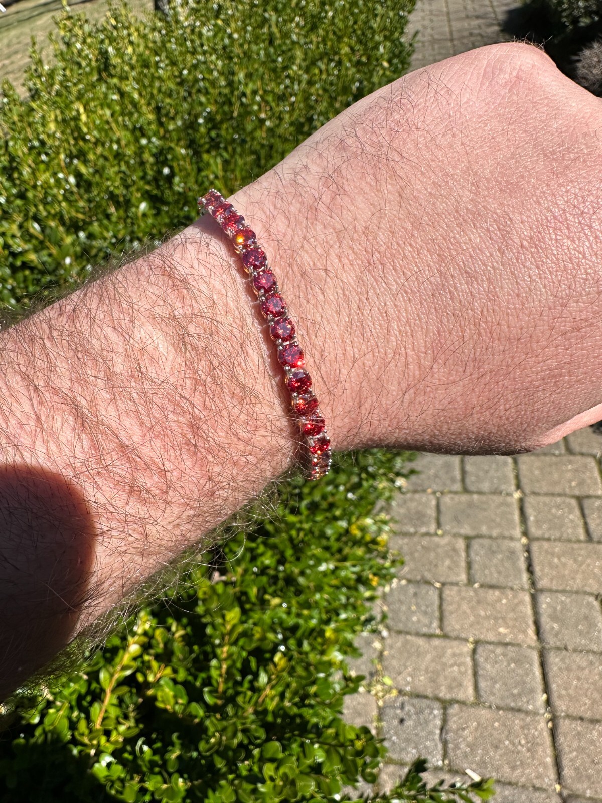 Pre-owned Silver Real Iced Ruby Red Moissanite 5mm Tennis Bracelet 925  Pass Diamond Test