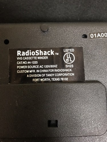 RadioShack VHS Cassette Winder Video Tape Rewinder Black Tested Works Great