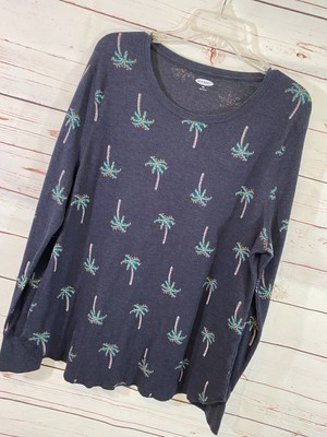 Old Navy Pullover Navy Blue Palm Tree Print Long Sleeve Top NWOT Size XXL
