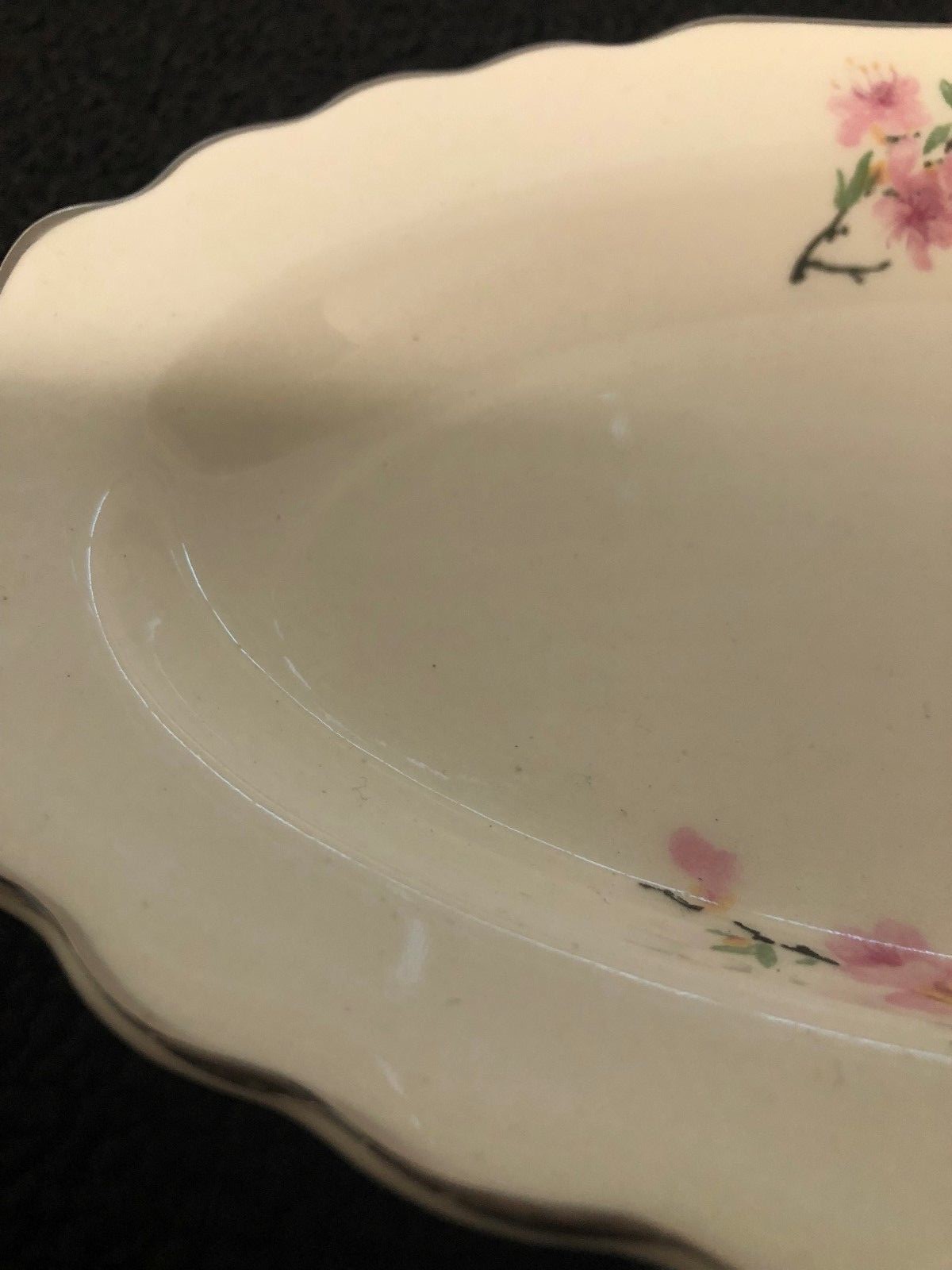 W S George White Lido Peach Blossom Platinum oval plate pre-owned