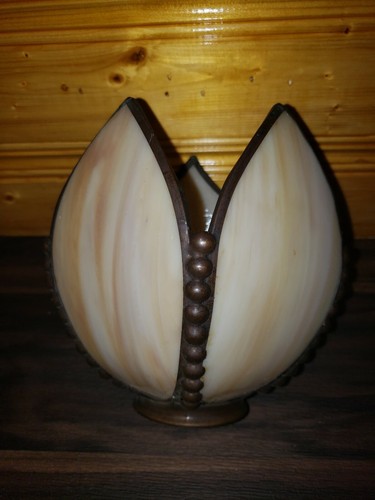 Antique Slag Glass Light Shade Marbled Creams Brass