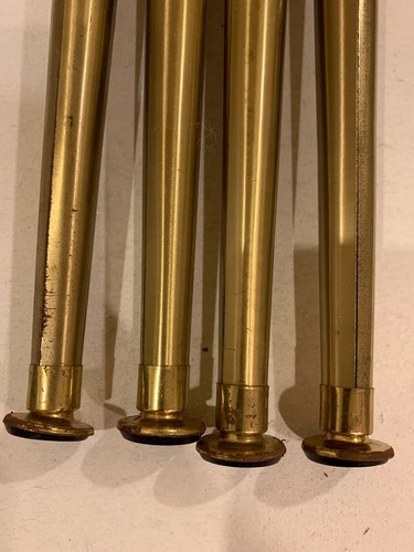 Vtg Lot Of 4 Tapered Brass Metal Furniture Legs Mid Century Modern Retro 14.5