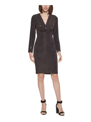 

CALVIN KLEIN Womens Black Empire Waistline Long Sleeve Body Con Dress, Черный
