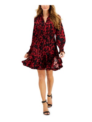 

Женское красное платье трапециевидной формы длиной выше колена с рукавами-пуфами и завязками без подкладки TAYLOR Petites, Красный