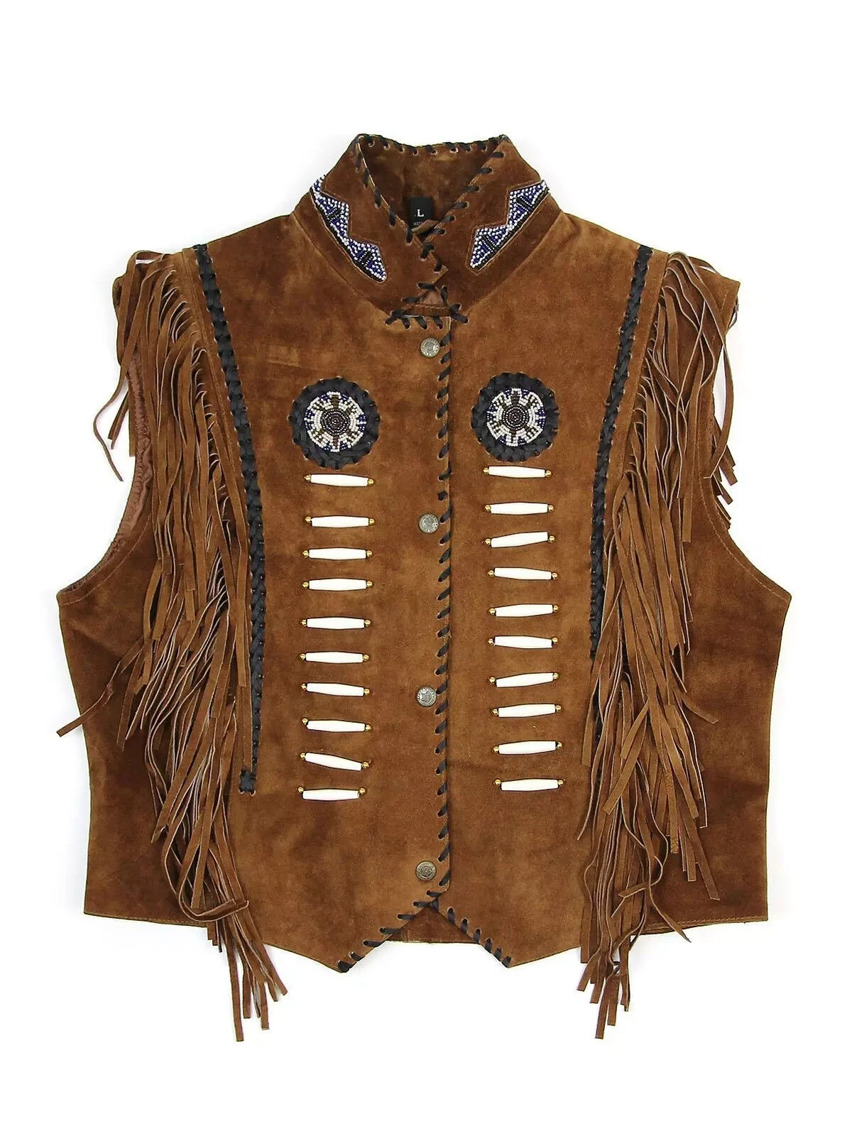 Men's Western Brown Cowboy Suede Leather Vest Native