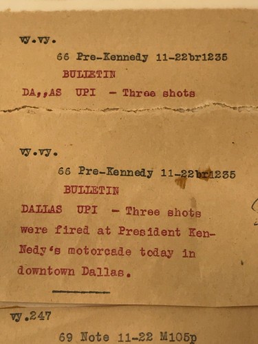Original Teletype from President John F Kennedy Assassination UPI Merman Smith