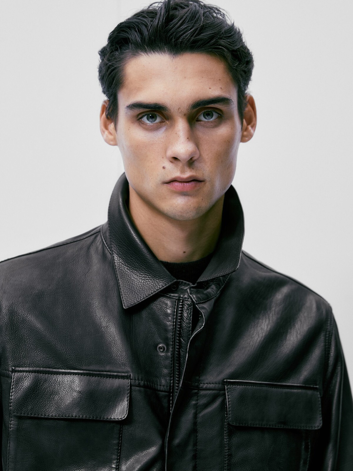 MASSIMO DUTTI MASSIMO DUTTI TUMBLED LEATHER JACKET 3302/223 BLACK S OVERSHIRT COAT SWEATER