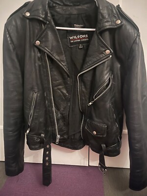 Vintage Black Leather Motorcycle Biker Wilson s Leather Size Small 100% Leather