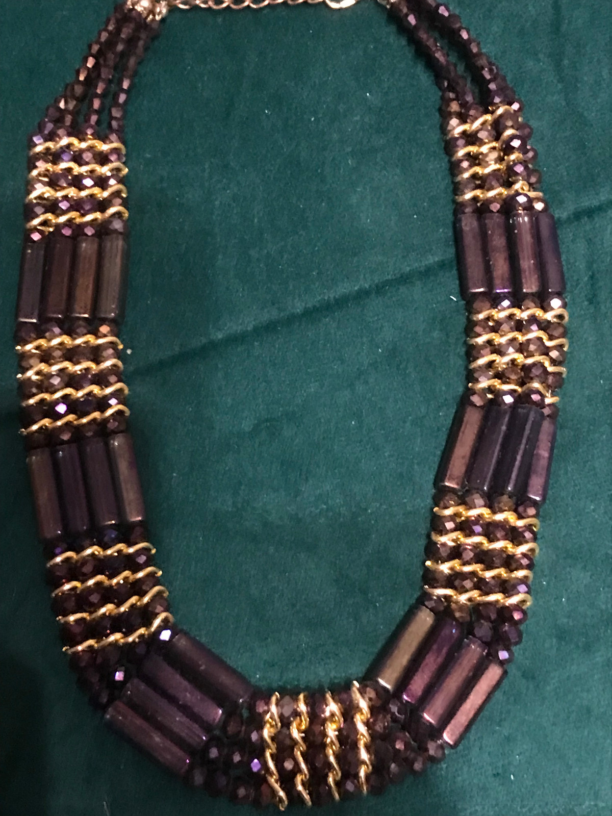 Collier Ras De Cou Années 50 - Pâte De Verre Et Perles De Cristal Mauve Violet - 40 Cm - Occasion