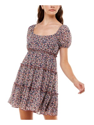 Женское темно-бордовое эластичное приталенное мини-платье с пышными рукавами TRIXXI S