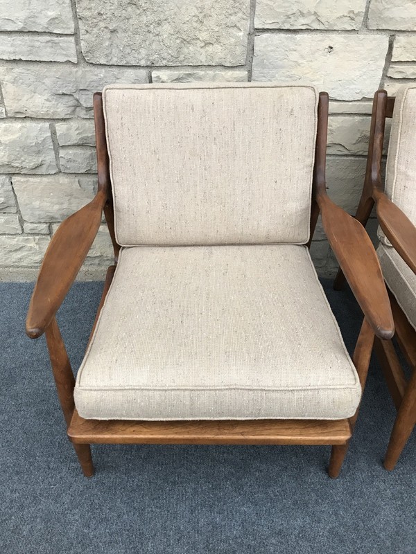 Pair of Mid Century Danish Modern Conant Ball Russell Wright Lounge Chairs