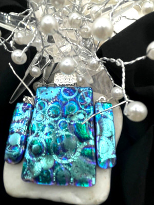 Handmade Dichroic Glass Pendant- LOVE THAT GLASS- Newest glass! Pendant Set