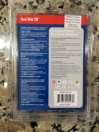 SanDisk CF to PC Card Adapter CompactFlash PCMCIA (SDAD-38-A10)