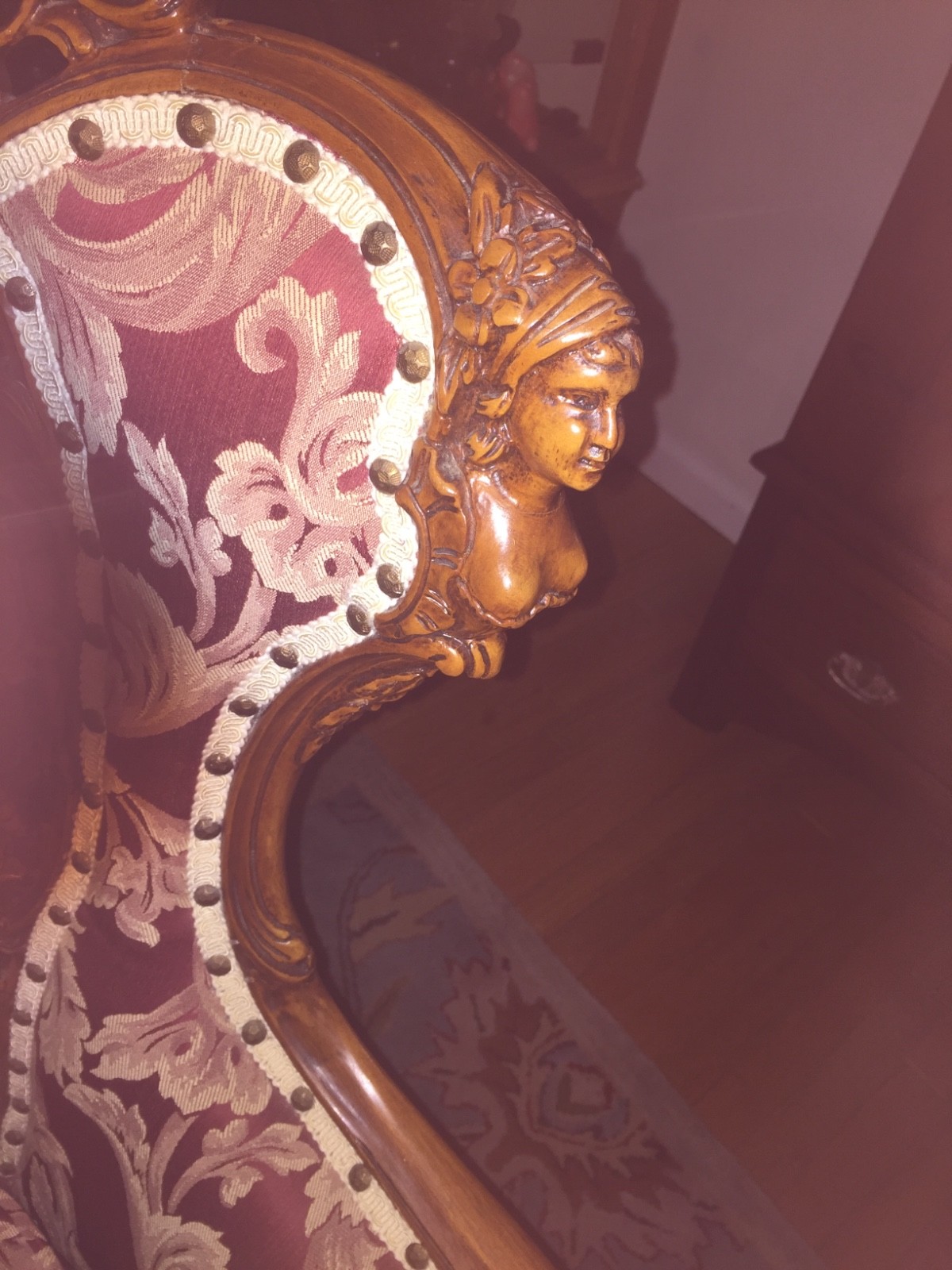 Rocco Victorian John Henry Belter hand carved antique wingback chair