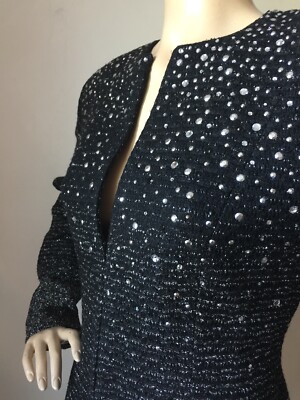 Pre-owned St. John Couture St John Knit Couture Sz 6 Black Caviar Jewel Jacket Wool Rayon
