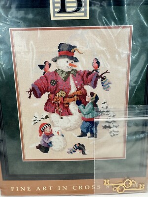 Studio B Cross Stitch Pattern Dressed For Winter Snowman Scene with Charms 6104