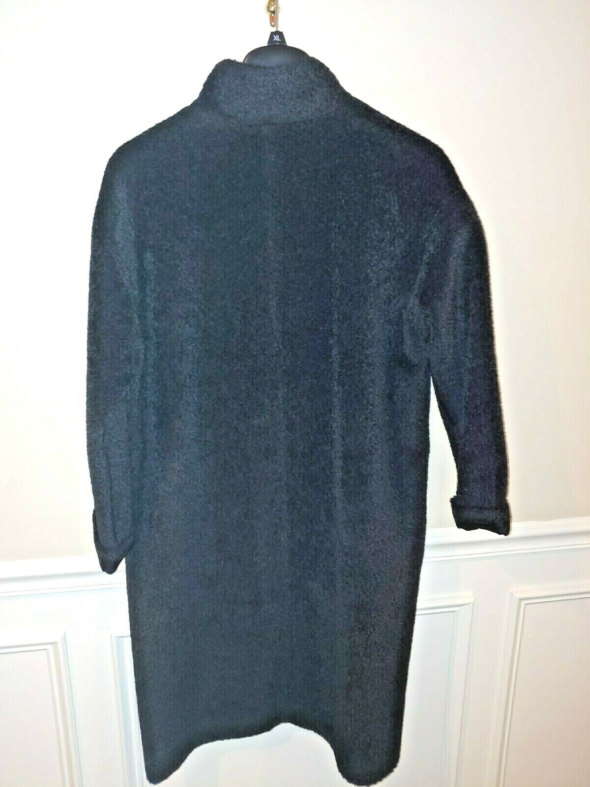 Pre-owned Eileen Fisher Stand Collar Allover Fuzzy Texture Coat Black Size M