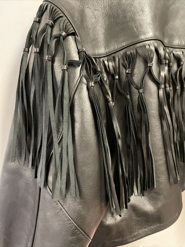 Pre-owned Re/done Re Done, Leather Fringe Jacket Women Size S Black Cropped Clubwear Crop