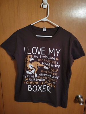 ''I Love My Boxer'' Dog Women's T-Shirt Brown Size XL