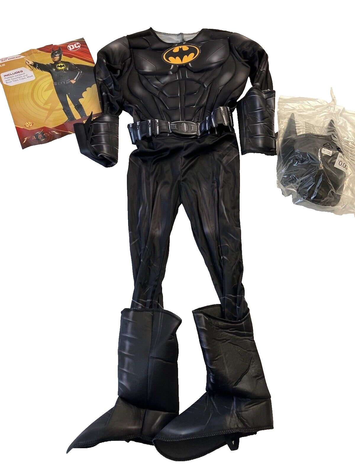 DC Batman Kids Costume Light Up Emblem Muscle Jumpsuit Mask 