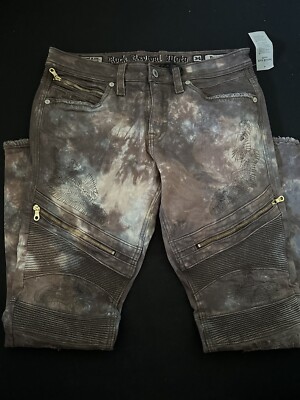 Rock Revival Daviday Acid Wash Tie Dye Distressed Moto Jean Men Size 34 New Rare