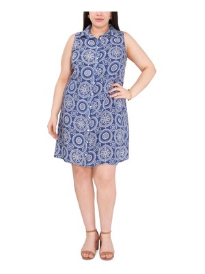 

MSK Женское синее платье-рубашка выше колена без рукавов для работы Plus, Синий