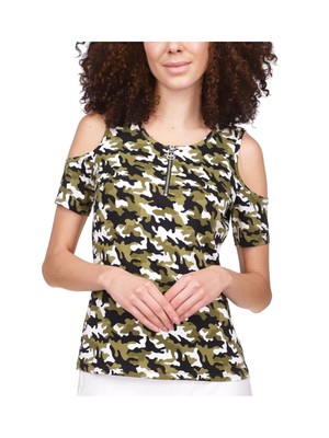 

MICHAEL MICHAEL KORS Женские зеленые камуфляжные брюки на молнии с открытыми плечами и логотипом, Зеленый