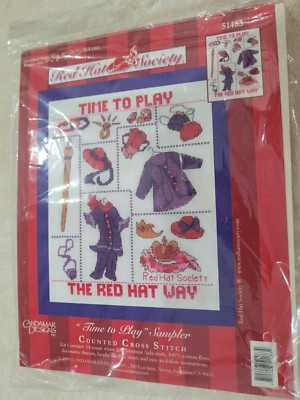 Counted Cross Stitch Kit Time To Play the Red Hat Way NEW Candamar 8'' X 10''