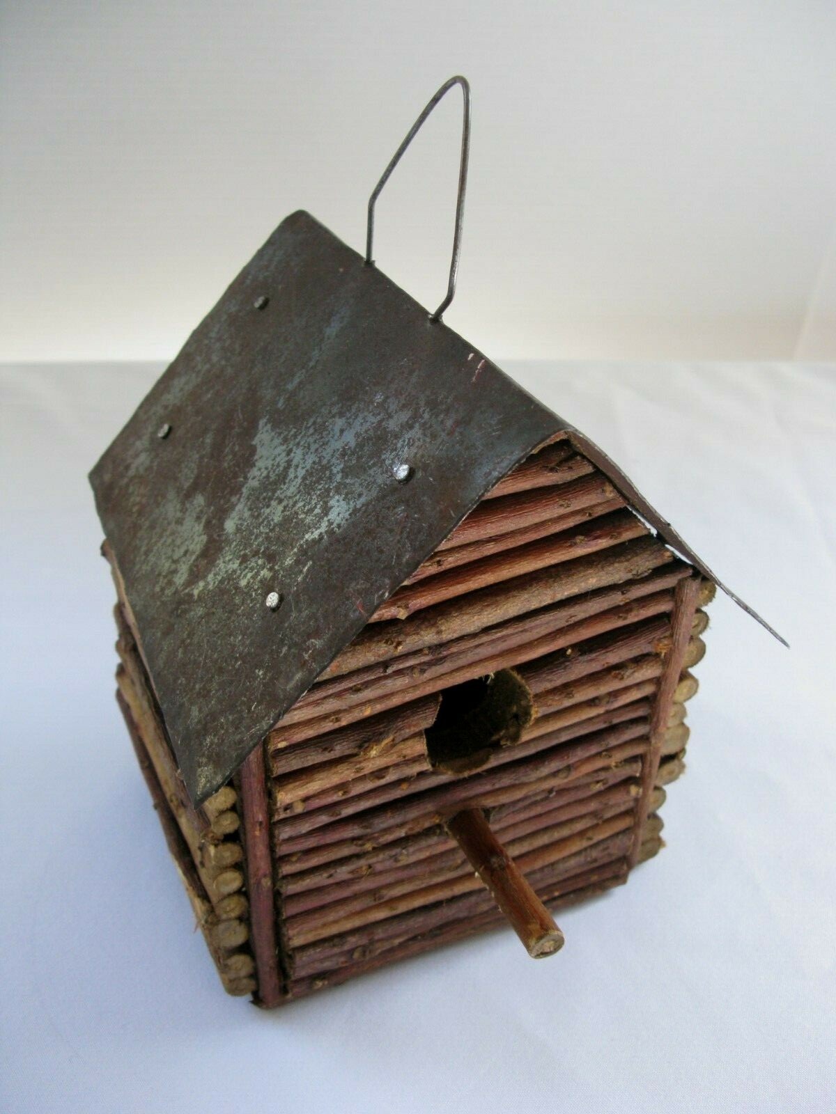 Vintage Handmade Folk Art Birdhouse Primitive Metal Roof