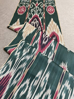 3.0 m Uzbek cotton handmade Ikat fabric/Green cloth for craft,upholstery,decor